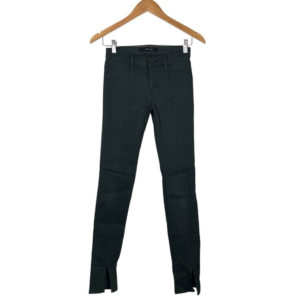 J Brand Skinny Pants Womens 26 Dark Green Split Hem Front Seam Made in USA